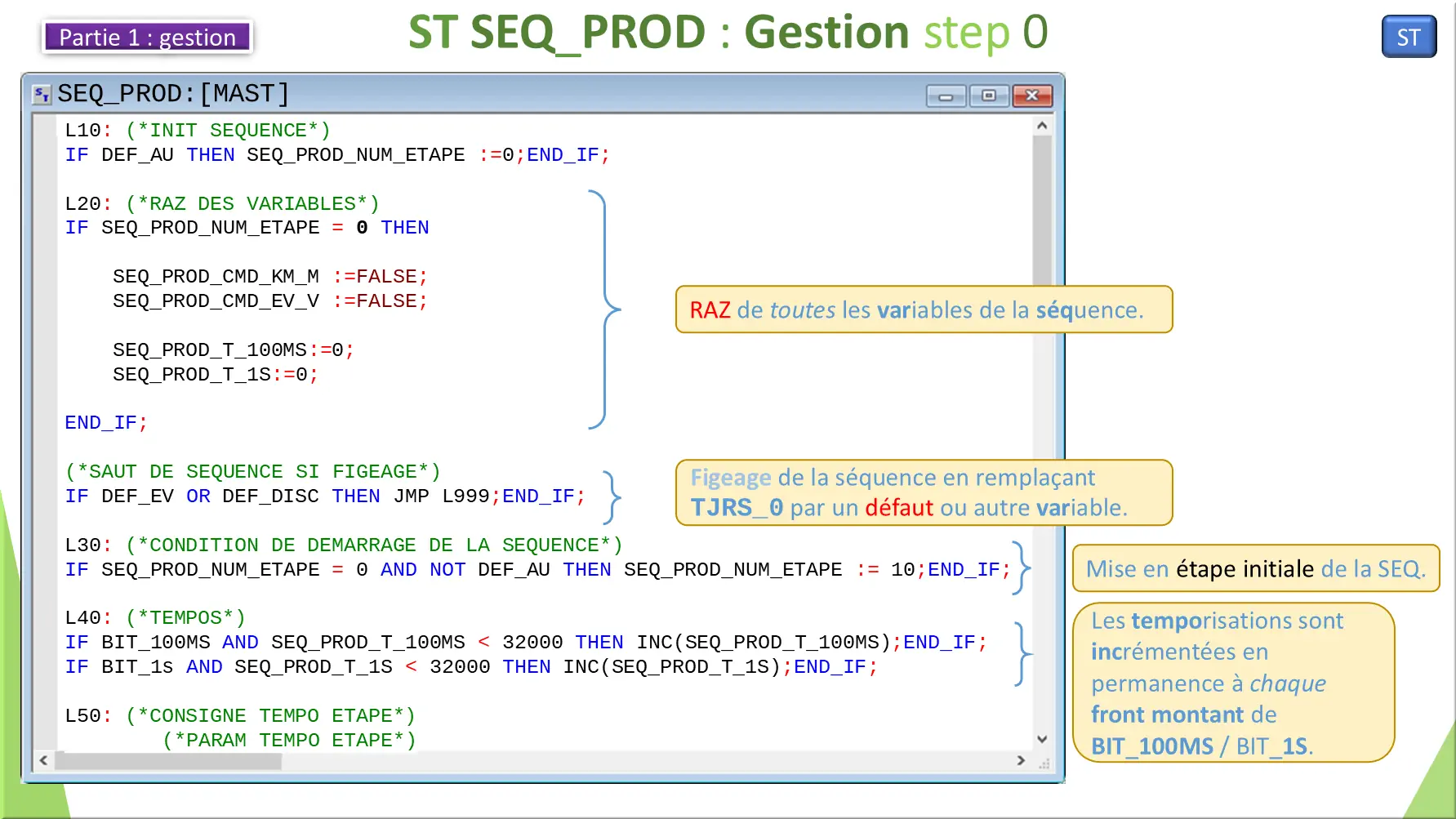 ST SEQ_PROD : Gestion step 0